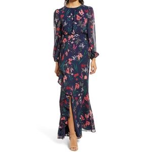 Eliza J Floral Cascade Ruffle Long Sleeve Dress